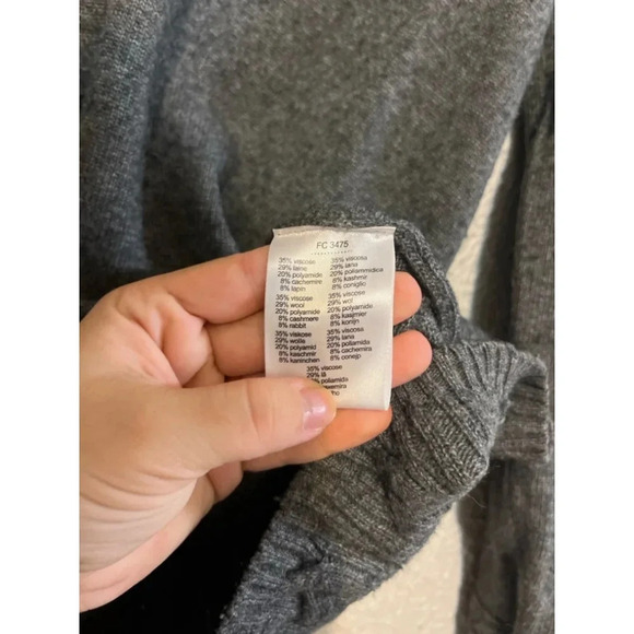 LACOSTE Womens V-Neck Jumper Sweater Gray Cableknit Wool Cashmere Sz 38 (Small) - Picture 4 of 7